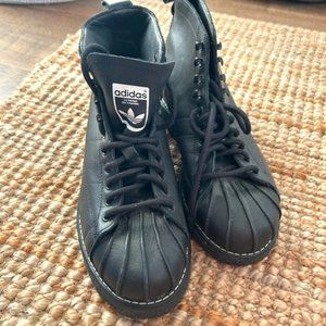 Adidas Superstar Lace Up 'Core Black' Leather Boots Luxe/Sneakers Women's Size 8